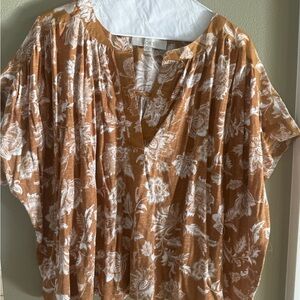 LOFT Floral Tan and White Blouse